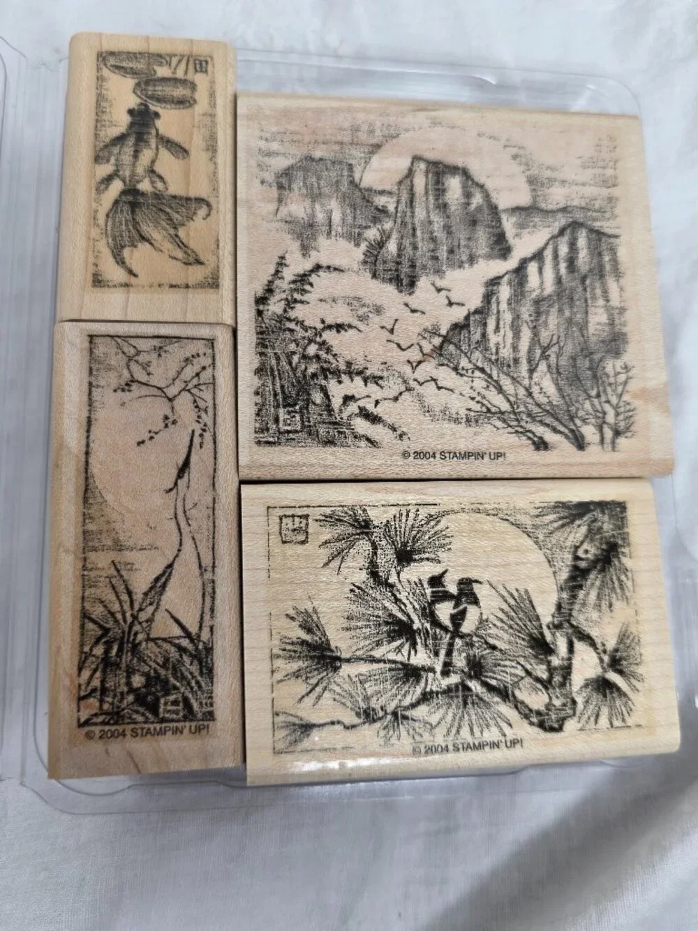 Vintage Stampin Up Oriental Brush Strokes Set of 4Wood Block Stamps 2004 CardArt